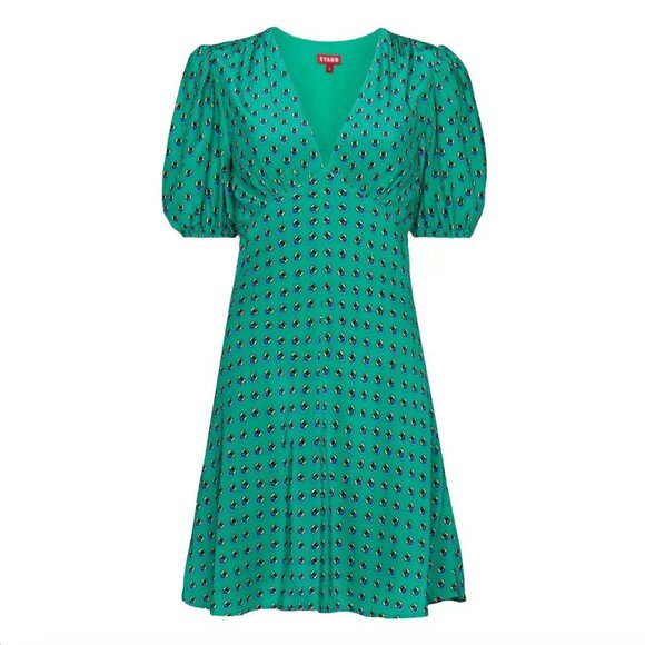 NWT STAUD Green Print Mini Dress - Size 14, Green Blue - Picture 2 of 14